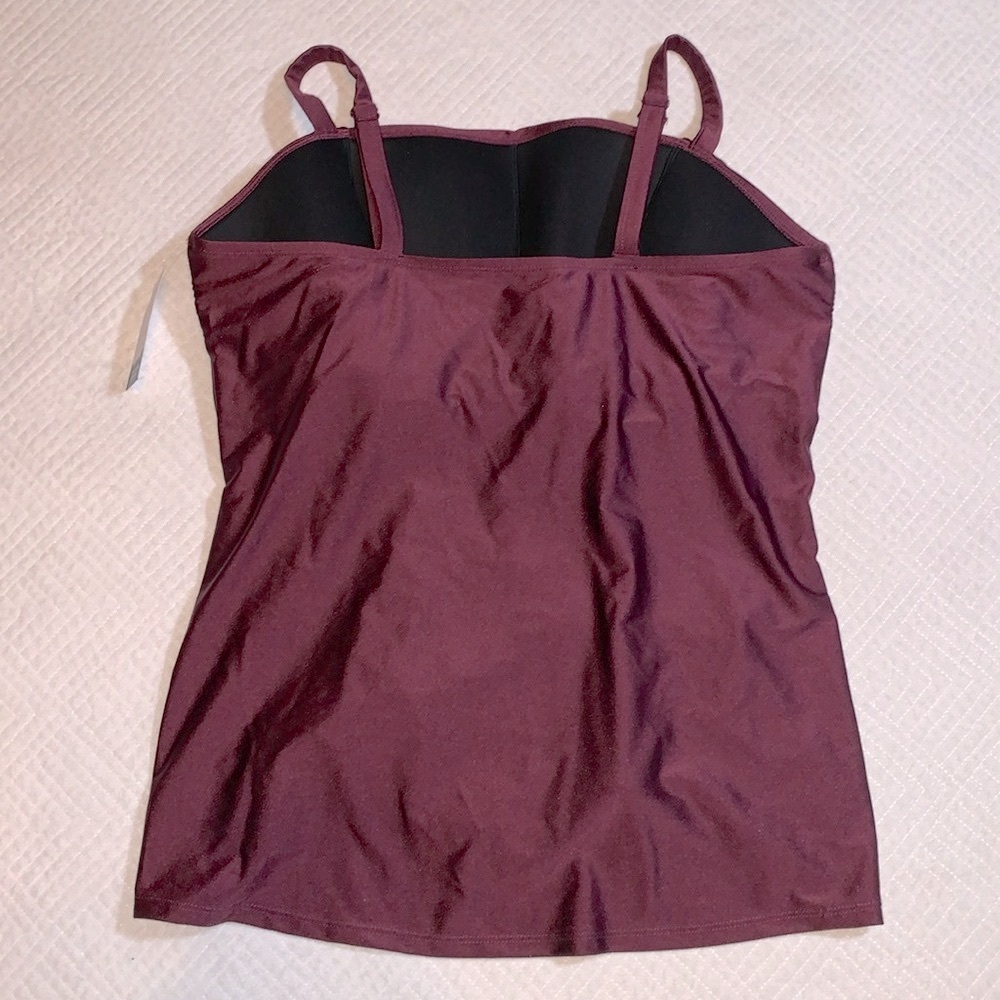 NWT Swim by Cacique Ruched Tankini Top, Nylon Spandex, Purple Wine, Size 18 - Picture 3 of 15
